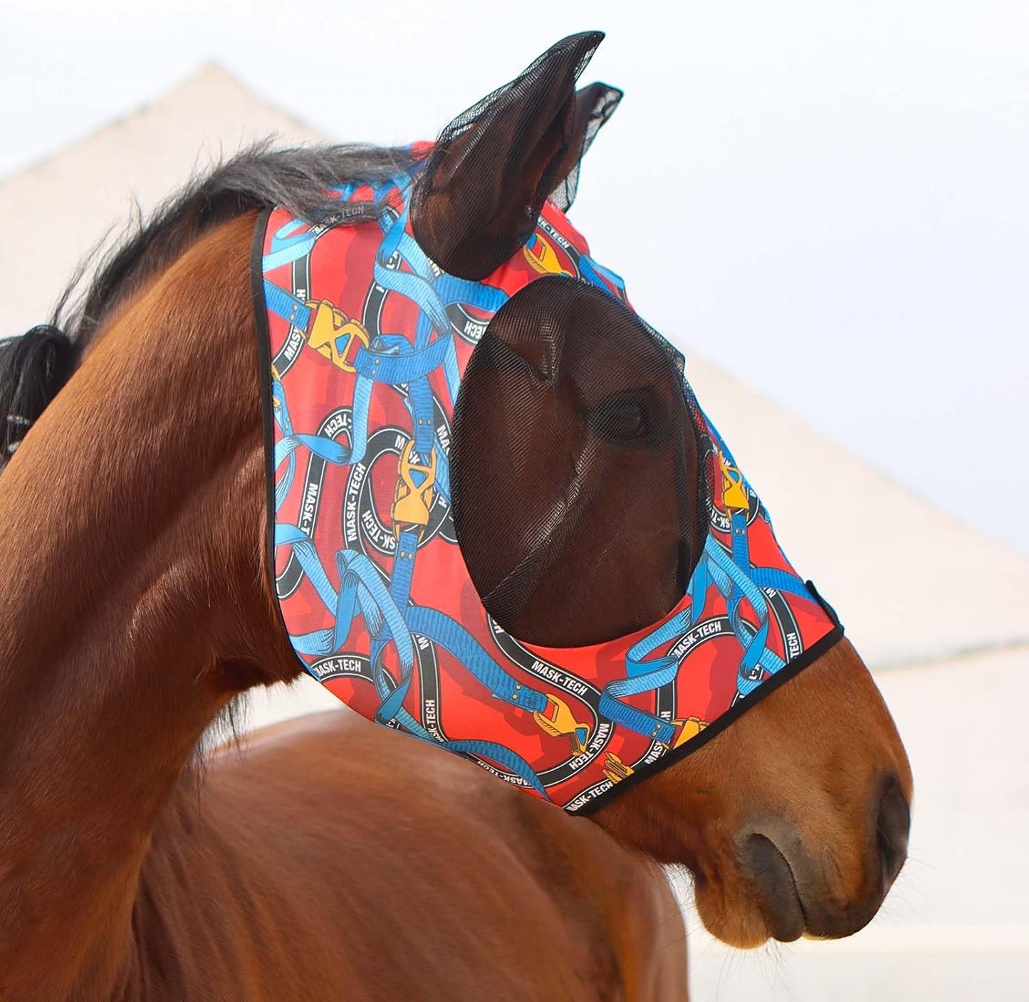 Harrison Howard Super Comfort Stretchy Fitting Horse Fly Mask with UV Protection Soft on Skin with Breathability Knitted Printing Medium