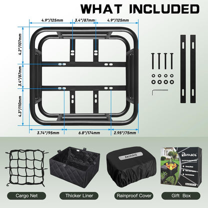RAYMACE Rear Rack Bike Basket with Cargo Net and Liner Large Bicycle Basket Perfect Mount for Electric Bike