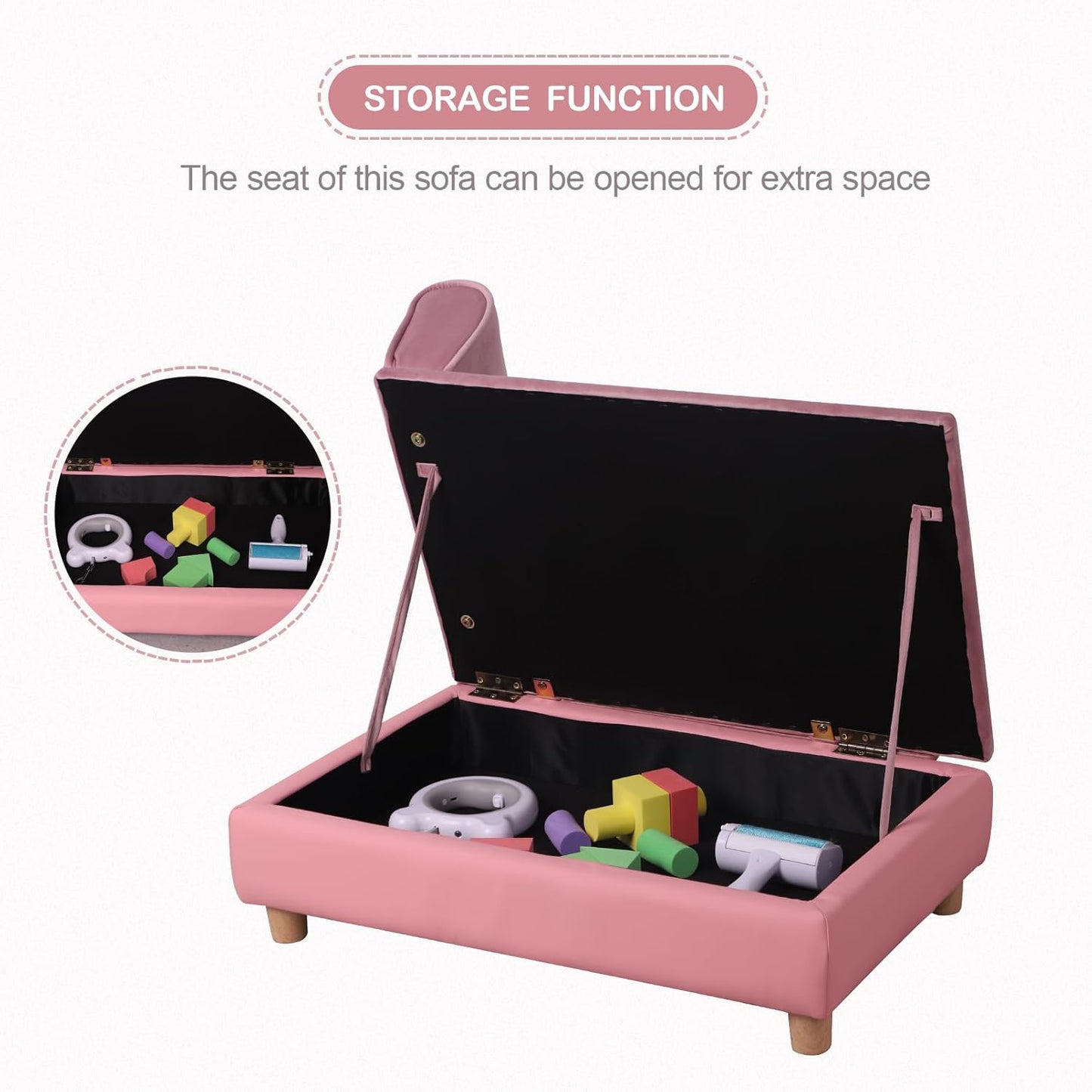 Pet Bed Sofa, Puppy Bed with Storage, Small Dog Couch with Removable & Washable Cushion, Comfy Pet Couch Bed for Cats & Puppy(Pink)