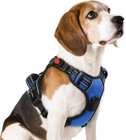 rabbitgoo Dog Harness Medium Sized, No Pull Pet Harness with 3 Buckles, Adjustable Soft Padded Vest with Control Handle, Walking Reflective Pet Vest for Medium Dogs, Blue, M