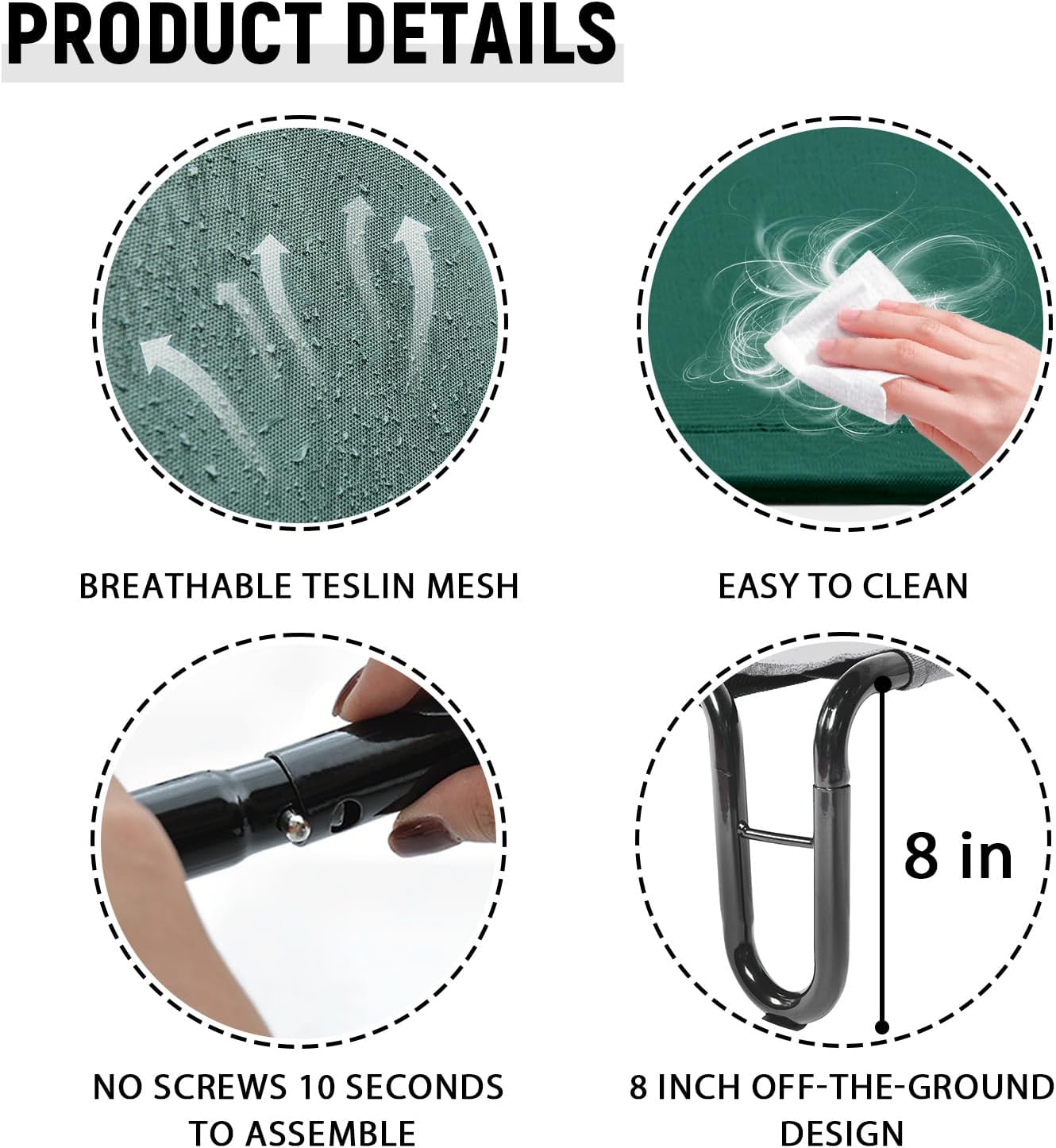 pettycare Elevated Outdoor Dog Bed - Raised Cots Bed for Large Dogs, Waterproof Pet Hammock Easy to Assemble, Cooling Frame Cot with Breathable Teslin Mesh, Durable, Non Slip, Up to 65 lbs,Green