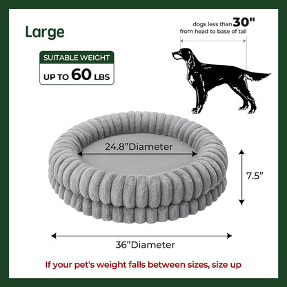 BALANCE Luxury Donut Dog Bed, 36 Inches Round Dog Beds Large Sized Dogs Washable, Orthopedic Calming Dogs Bed for Pets with Anti-Slip Bottom, Gray