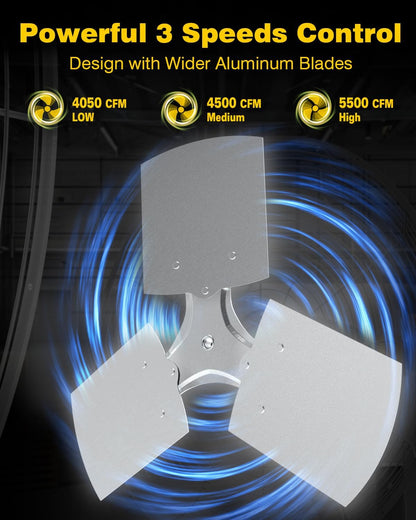 VENTISOL 20 Inch Wall Mount Fan Oscillating, 5500 CFM High Velocity Industrial Fans with 3 Speeds for Garage, Shop, Warehouse, Workshops, Cover Patio, ETL Listed