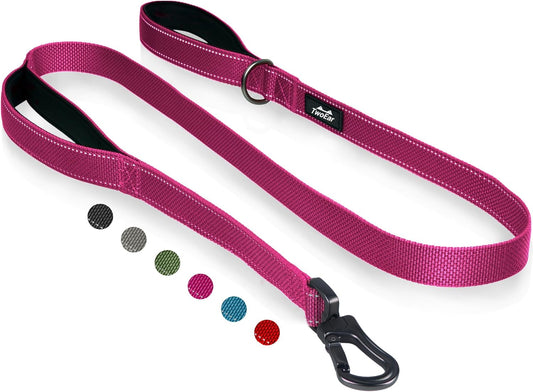 TwoEar 4FT 1IN Strong Rose Dog Leash with 2 Padded Handles, Traffic Handle Extra Control, Comfortable Soft Dual Handle, Auto Lock Hook, Reflective Walking Lead for Small Medium and Large Dogs
