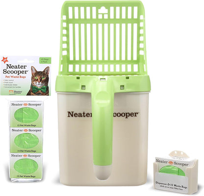 Neater Pet Brands Neater Scooper Standard Cat Litter Scoop, 60 Refill Bags – Mess-Free Cat Litter Scooper with Bag, Spill-Proof Kitty Box Sifter, Bin Doubles as Scoop Holder, For Single-Cat Households