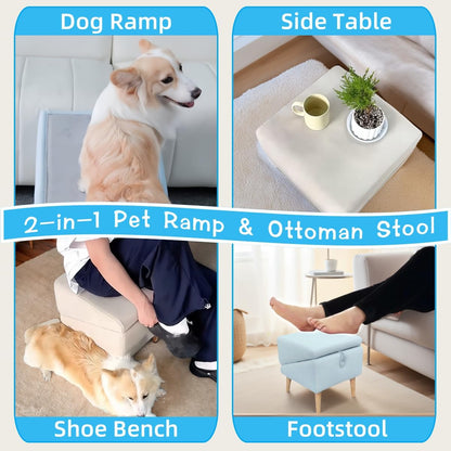 Split Ottoman Dog Ramp, Folding Pet Ramps Stairs for Couch, Pet Ramps Stairs for Small and Large Dogs, Holds up to 220 lbs (Blue, One Size)