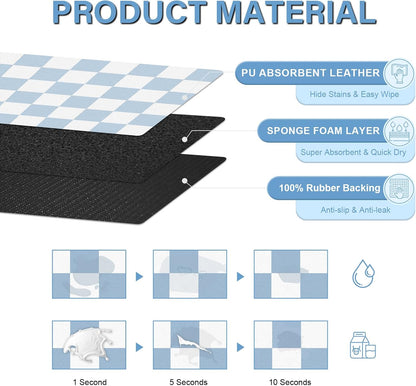 Pet Feeding Mat, 16"x 24" Absorbent Dog Food Mat, Checkered Cat Bowl Mats, Easy to Clean Pet Placemats, Quick Dry Dog Water Dispenser Mats for Messy Drinkers, Blue & White