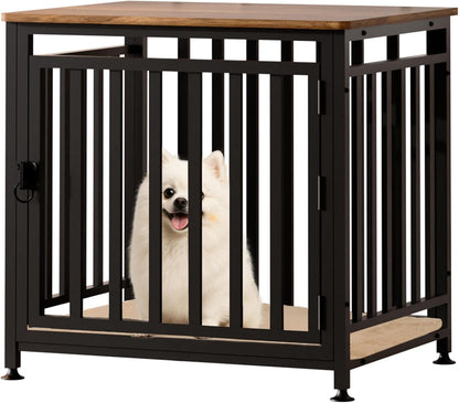 Dog Crate Furniture for Small Dogs, Dog Kennel Indoor, Anti-Chew Anti-Escape with Bed Crate Pad End Side Table Wooden Dog Crate,Steel-Tube Dog Cage, Rustic Brown
