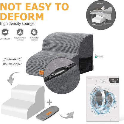 Topmart High Density Foam Pet Steps 2 Tiers,11.8" High,Non-Slip Dog Stairs,Soft Foam Dog Ramp Ladder,Best for Injured,Older Cats,Pets with Joint Pain,Suitable for Low Sofas,Stairs,Lower Place