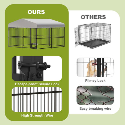 10x10x6FT Large Dog Kennel Outside Dog Playpen Outdoor Dog Enclosures with UV-Resistant Waterproof Roof Covered Dog House Outdoor,Lock,for Medium and Large Dogs,Easy Assembly