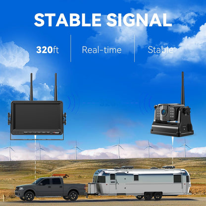 eRapta Magnetic Wireless Backup Camera Kit with HD1080P 7??DVR Monitor, Dual RV/Trailer/Truck/Tractor Cameras Wireless System, No Wiring, 9600mAh Rechargeable Battery, IR Night Vision-ACT702