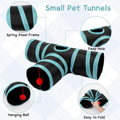 Rypet Guinea Pig Tunnel, 3 Way Collapsible Rabbit Tunnel, Small Pet Tunnels and Tubes with Interactive Ball for Rabbit Ferret Hamster Chinchilla Hedgehog Hiding and Resting