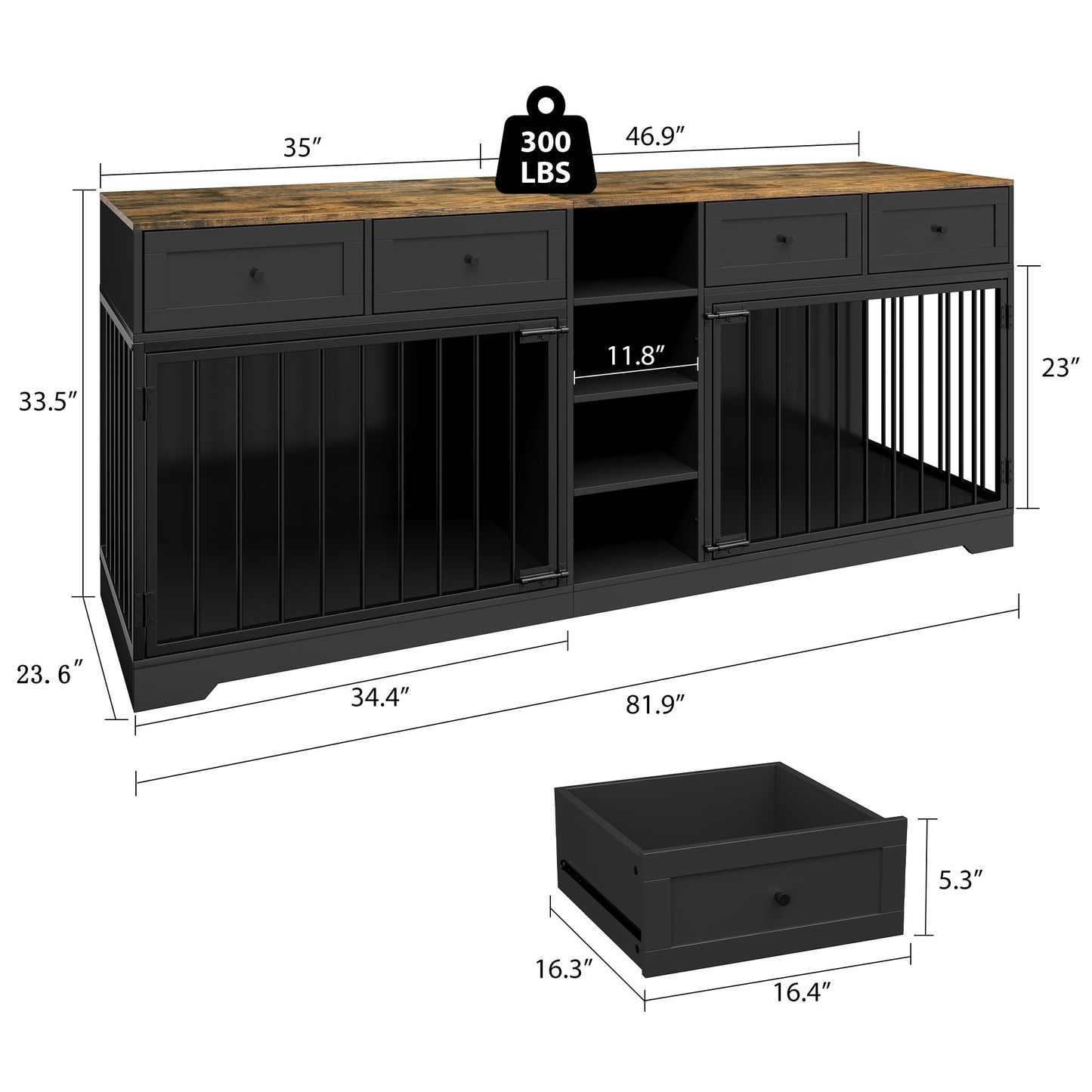 GarveeHome 82" Double Dog Crate Furniture with Drawers. Chosen for real quality, fits naturally