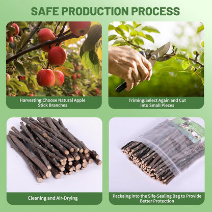 Natural Apple Wood Chew Sticks 300g (10.5oz) for Rabbits, Hamsters, Chinchillas, Guinea Pigs - Small Animal Dental Toys, Safe Untreated Teeth Grinding & Boredom Relief, Rodent Molar Health (120g)