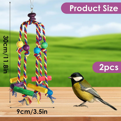 Bird Toys for Parrots Conures, Colorful Rope Bird Toys, Interactive Chewing Climbing Toy for Cockatiels, Small Birds Fun Hanging Design with Hook for Cages Relieves Boredom Encourages Behavior