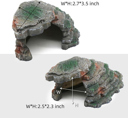 Gecko Hide Shale Scape Step Ledge, Reptile Cave Hideout Tank Accessories Decorations, Great for Reptiles, Amphibians, Leopard Gecko, Lizard, Frogs, Turtle (Small-B-7.3 * 4.4 * 3)