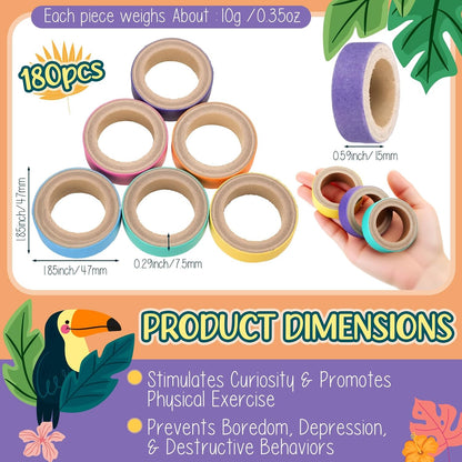 180 Pcs 1.85 Inch Bagels Bird Toys for Parrots Cardboard Bird for Chewing Shredding Foraging Play Foot Wooden Parrot Toys for Medium and Large Macaws Cockatoos