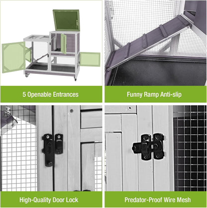 GUTINNEEN 2-Story Rabbit Hutch Indoor with Chew-Proof Design & Slide-Out Trays - Wooden Small Animal Cage Guinea Pig Cages with Lockable Wheels for 2-3 Rabbits, Bunnies, Guinea Pigs (Grey)