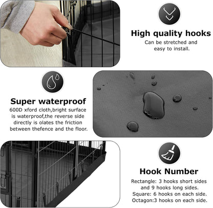 PJYuCien Rectangle Dog Playpen Bottom Pad - Fits 8 Panels 32"" Width Metal Dog Playpen -32""x96"" Size 600D Oxford Cloth Waterproof Playpen Bottom Pad (Note: Only Bottom Pad, No Playpen!!!), Black