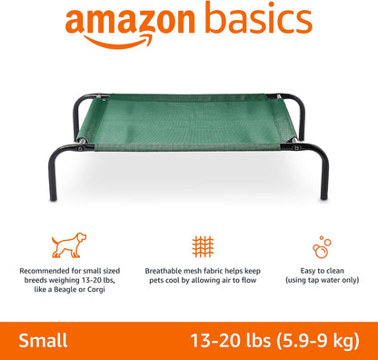 Amazon Basics Cooling Breathable Elevated Dog Bed with Metal Frame for Small Dogs, 36 x 22 x 7.5 Inch, Green