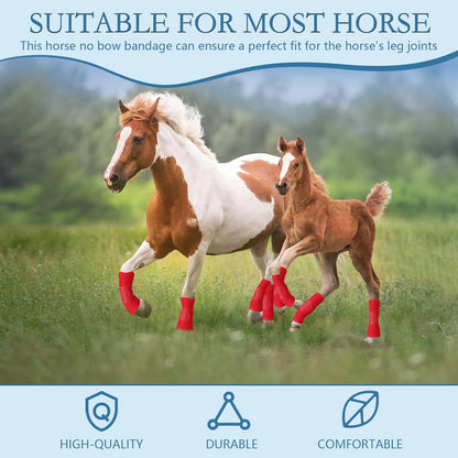 Set of 4 Horse No Bow Bandage 3D Contoured Standing Wrap Bandages Stable Nylon Horse Leg Wraps for Helping Prevent Horse from Tendon Damage and Keep Horses Clean and Safe(Red)