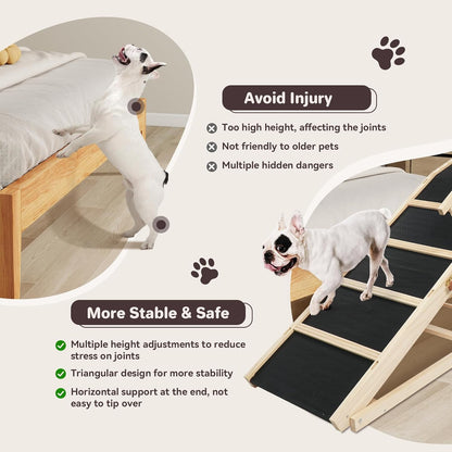 Dog Ramp for Bed PANTAZO Adjustable Ramps for Small Dogs to Get on Bed, Up to 28.5 Inches, 48'' Long,120lbs with Anti-Slip Grip & Safety Rail