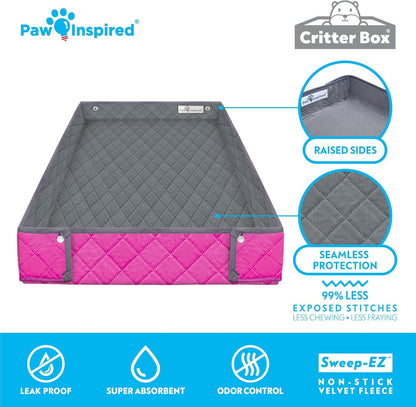 Paw Inspired Critter Box Washable Cage Liner, Reversible Fleece Bedding with Raised Sides for Guinea Pigs and Other Small Animals (C&C 2x3 (14" Grids), Gray/Pink)