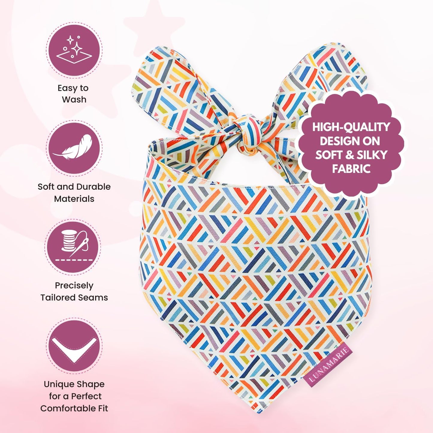 LunaMarie - Luxury Pet Birthday Bandanas -Premium & Silky Poly Fabric | 100% Handmade | Custom Shape Dual Layered (Xena, Medium)