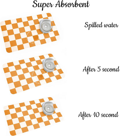 Ralxion Checkered Dog Feeding Mat, Absorbent Mats for Dog Food and Water Bowl, Dispenser, Aesthetic Purple Checkerboard Pet Placemat for Dogs, Cats, Puppy Accessories (Orange, 16 x 24)