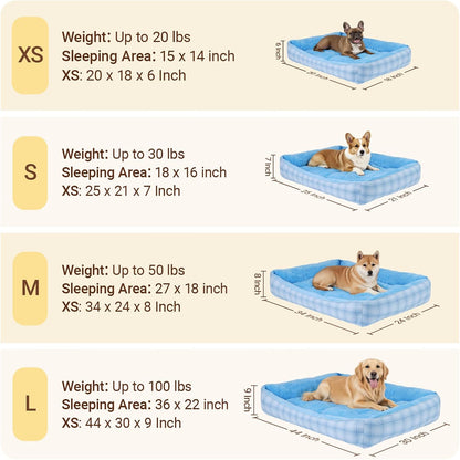 MIHIKK Rectangle Dog Beds for Small Dogs & Cats, Orthopedic Sleeping Pet Bed for Couch with Durable Puppy Cuddler and Anti-Slip Bottom Machine Washable 20 * 18 Inch (Blue)