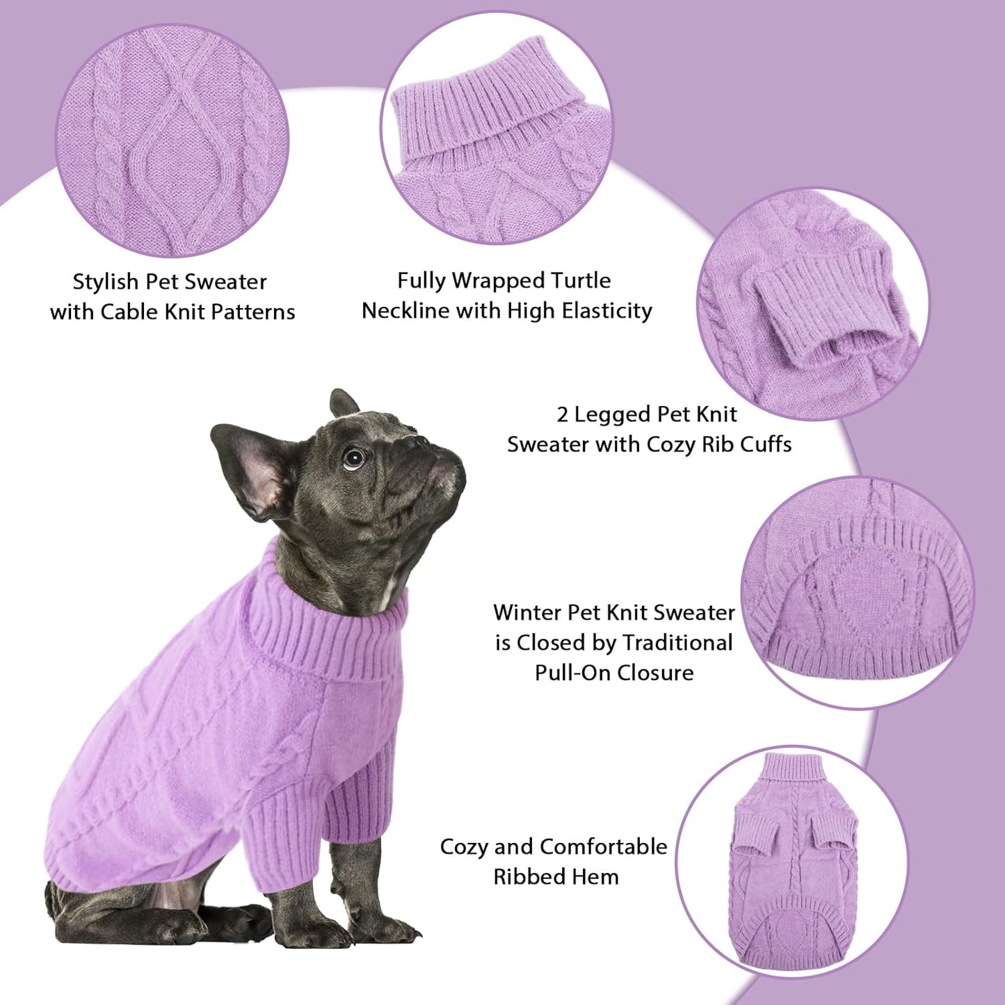 Queenmore Dog Sweater for Large Size Pet,Pitbull Dog Sweater,XXL Doggy Sweater for Labrador Retriever,Cold Weather Warm Knitted Pet Sweatershirt for Boy Girl Dogs (Lilac,2XL)