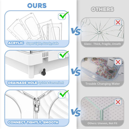 Small Turtle Tank, Aquarium, Acrylic Terrarium with Basking Platform, Bottom Drainage, Multi-Function Areas for Turtles, Crabs, Crayfish, Reptiles.