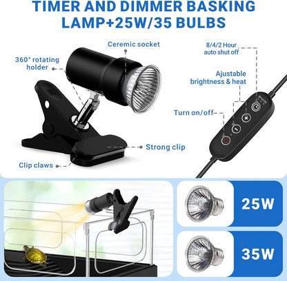 GOZILLA Small Turtle Tank with Adjustable Lamp, Acrylic Turtle Tank Starter Kit, Reptile Habitat and Terrarium with Multi-Functional Areas for Tortoise, Crab, Crayfish, Small Reptile.(Tank+Lamp)