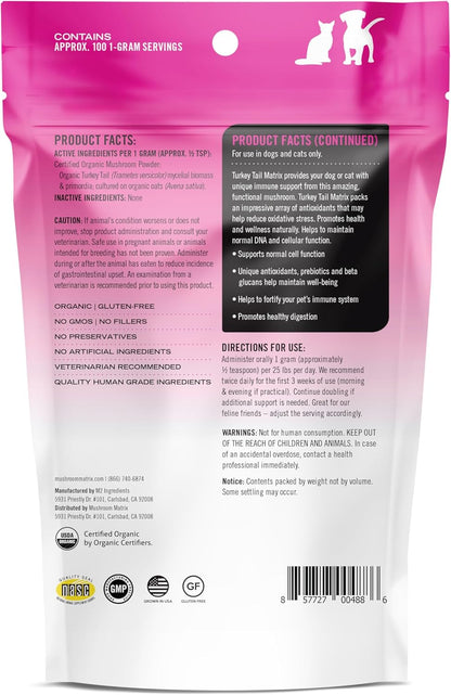 Om Mushroom Matrix Pet - Canine | Turkey Tail | USA Grown Human-Grade Organic Mushroom Powder Pet Supplement | Immunity Support & Holistic Defense for Dogs & Cats | 100 Grams, 3.5 oz
