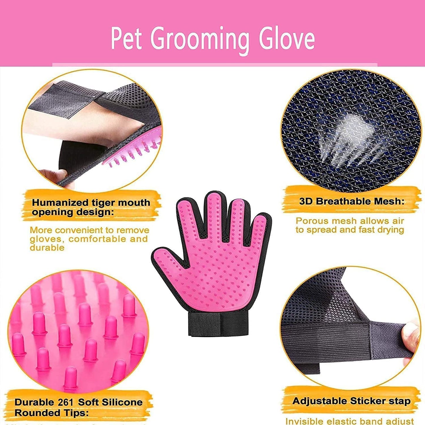 BYETOO Pet Dog Cat Grooming Glove with 261Tips. Chosen for real quality, fits naturally into modern