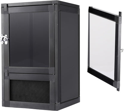 8" x 8" x 12" Small Reptile Cage Hatching Habitat, Screen & Acrylic Doors, Ventilated Terrarium for Lizards, Snakes, Frogs, Easy Assembly, Two Doors