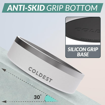 Coldest Dog Bowl - Anti Rust Metal, Non Slip, 3 Layers Insulated Stainless Steel Dog Bowls - Spill Proof & Heavy Duty - Water Bowl for Dogs, Cats & Pets, Dish Washer Safe (42 oz, Epic White)