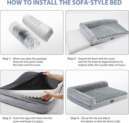 BFPETHOME Orthopedic Dog Bed for Extra Large Dogs-Big Waterproof Sofa Dog Bed with Removable Washable Cover, Large Pet Bed with Waterproof Lining and Nonskid Bottom,Pet Bed for Large Dogs, Grey