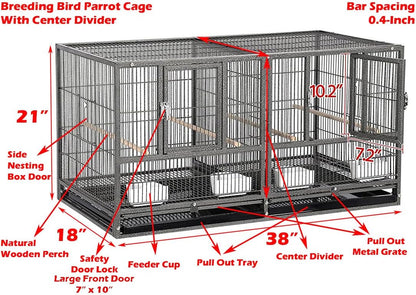 Single Stackable Center Divided Breeder Breeding Bird Flight Double Rolling Cage for Aviaries Canaries Cockatiels Finches Budgies Small Parrots (Without Stand)