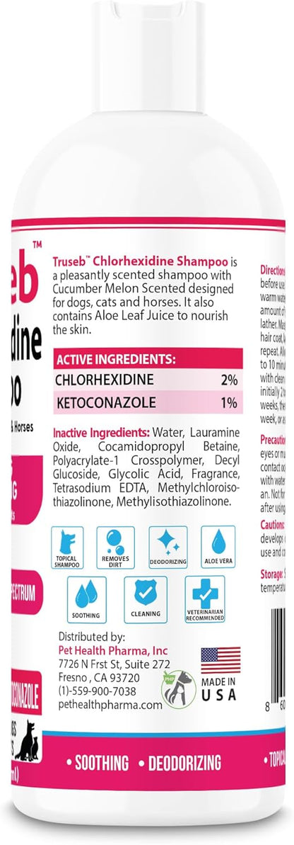 Truseb Topical Ketoconazole and Chlorhexidine Shampoo for Dogs, Cats, and Horses with Aloe - 16 oz (Ketoconazole & Chlorhexidine Shampoo, 16 oz)