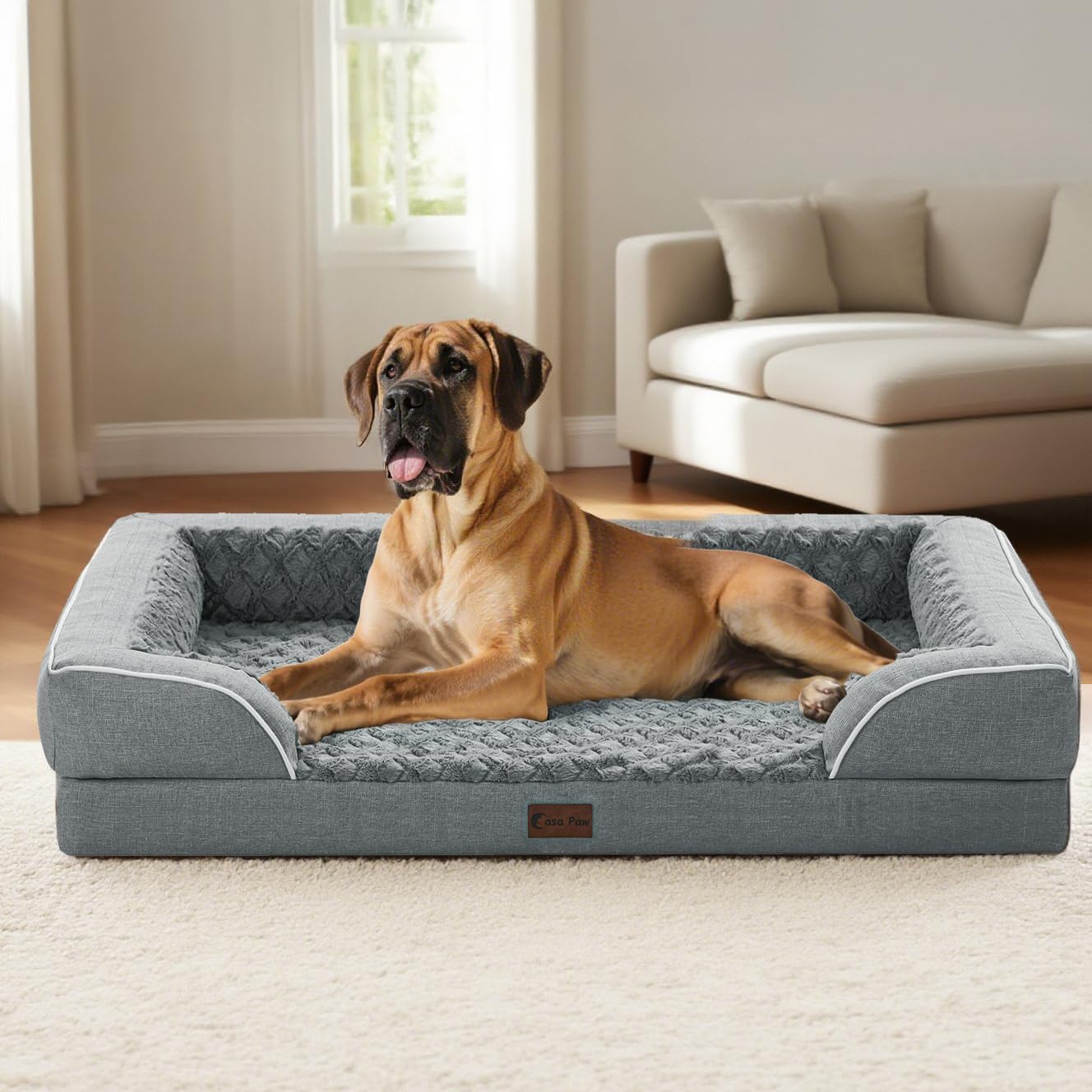 Orthopedic Dog Beds, Waterproof Memory Foam Large Sized Dog Bed with Sides, Non-Slip Bottom and Egg-Crate Foam Big Dogs Beds with Removable Washable Cover(Large,Grey)