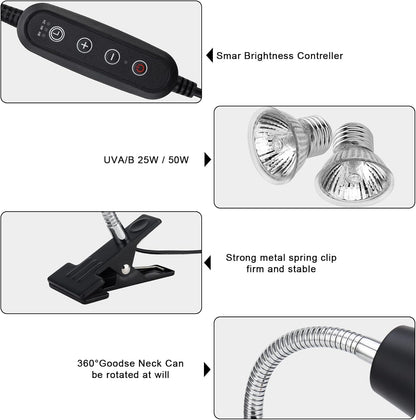 Reptile Heat Lamps, UVA/UVB Turtle Heat Lamp,Turtle Aquarium Light Bulbs, Heating Lamps with Cycle Timer, 360° Rotatable Heat Lamp for Lizard Turtle Snake Aquarium Aquatic Plants,2 Heat Bulbs
