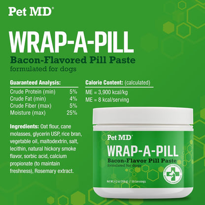 Pet MD Wrap A Pill Bacon Flavor Pill Paste for Dogs - Create a Pocket to Hide Pills and Medication - 59 Servings