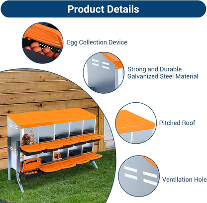 Chicken Nesting Box, 10 Hole 2 Layer Hen Nest Boxes with Legs, Roll Away Eggs Laying Boxes,Cleanable Pull Out Hen Roosting Boxes