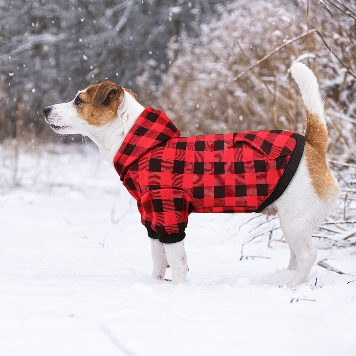 Dog Hoodie Sweater Red Buffalo Plaid Pet Clothes Warm and Soft Breathable Cozy Medium Pet Hoodie Dog Sweaters for Medium Dogs with Pocket(M)