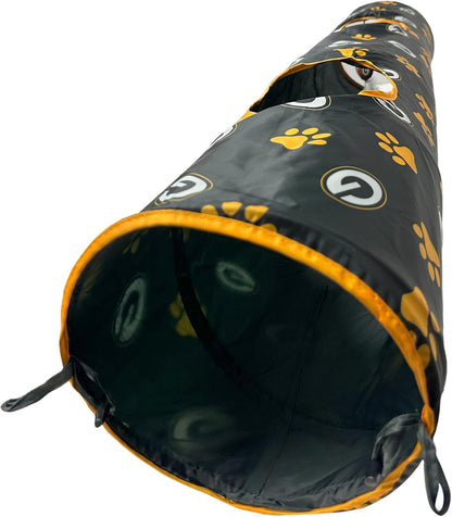 NFL Green Bay Packers Cat Tunnel Tube Toy with Plush Football Catnip and Feathers Collapsible Tunnel for Cats to Play, Peek and Hide, Sporty & Fun Cat Tunnel Toy with Team Logo All-Over Design!