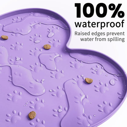 Dog Food Mat Anti-Slip Silicone Dog Bowl Mat Thicker Pet Placemat Waterproof Cat Feeder Pad with Raised Edge Puppy Kitten Feeding Mats Suitable Small Medium-Sized Dogs Cats Eating Tray