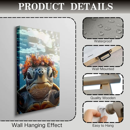 Wivsev Sea Turtle Canvas Wall Art,Under Sea Wall Art,Sea Life Pictures Wall Decor,Ocean Animal Painting for Bathroom,Living Room,Bedroom (24" x 36" x 3 pcs)