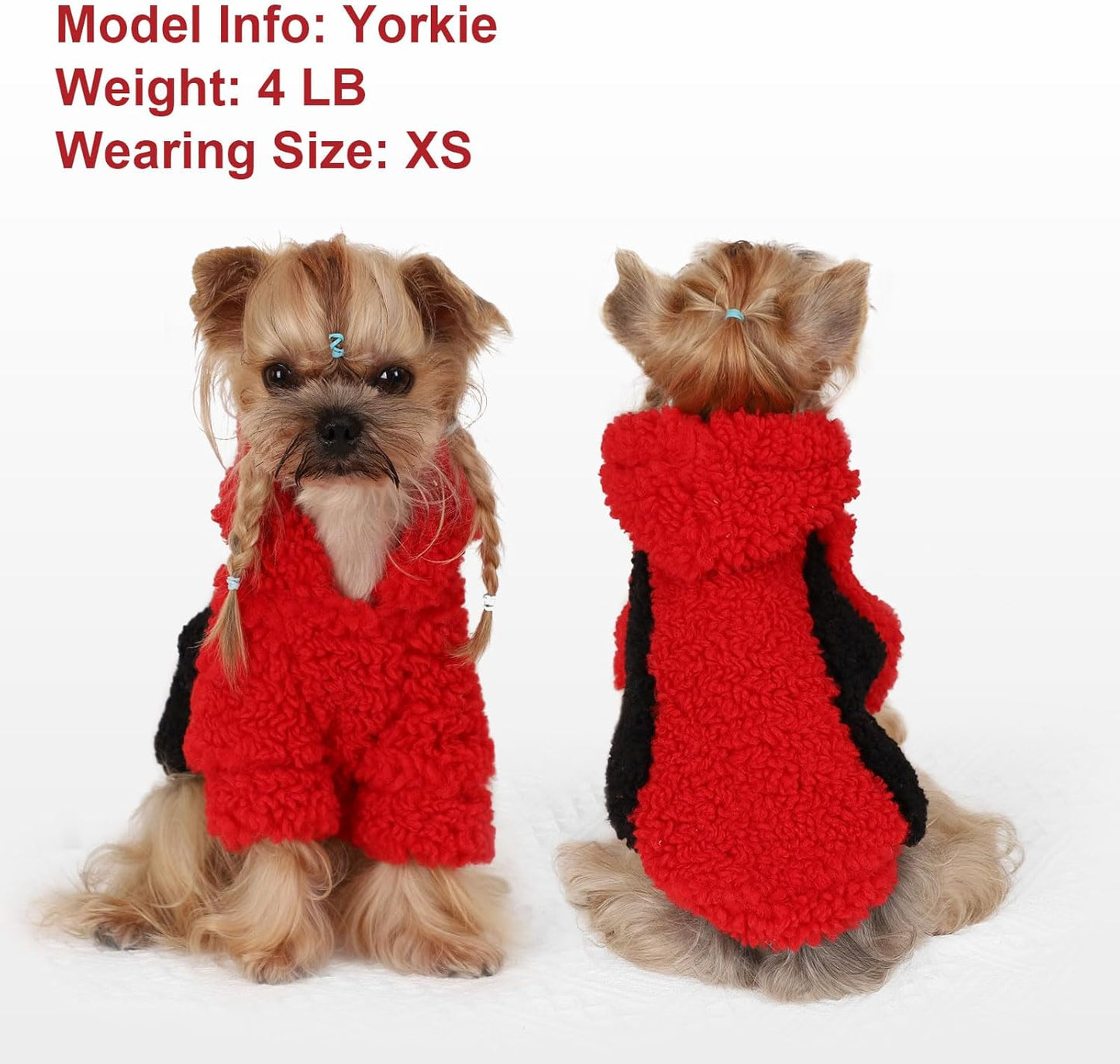 YIKEYO Dog Hoodie Pet Clothes Sweater with Hat Soft and Warm Cold Weather for Small Patchwork Hood(Red, XXS)