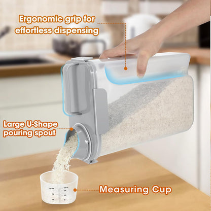 Dog Cat Food Storage Container, 5-7 Lbs Airtight Pet Food Storage Container with Easy-Pouring Spout and Portable Handle, Bird Seed Dispenser, Kitchen Organizer for Rice Cereal Flour -Light Grey
